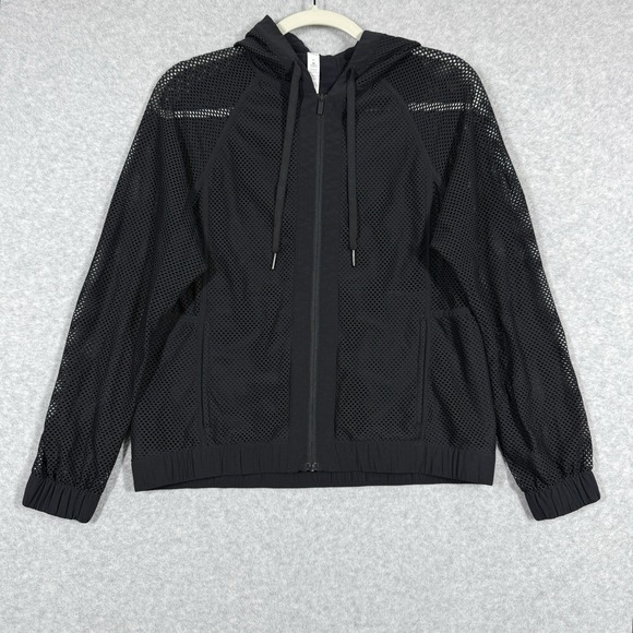 Lululemon Jacket Womens 6 Mesh on Mesh Jacket Full Zip Hoodie Pockets Black - Picture 1 of 12